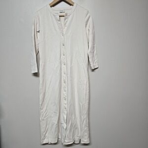 AYR Womens 100% Pima Cotton Midi‎ Button Up Stretch Dress Ivory Sz M